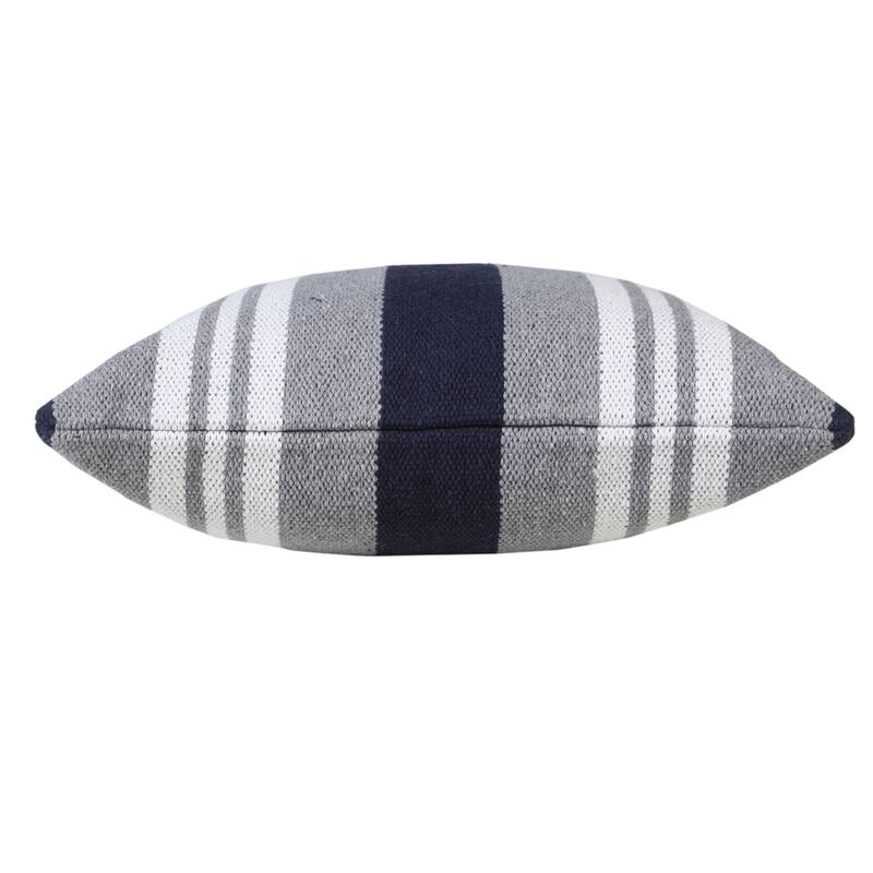HomeRoots 20" X 20" Navy Gray And White 100% Cotton Coastal Zippered Pillow