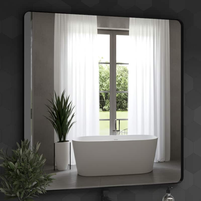 36 in x 36 in Inch Black Metal Framed Square Tempered Bathroom Mirror for Wall - 38.9