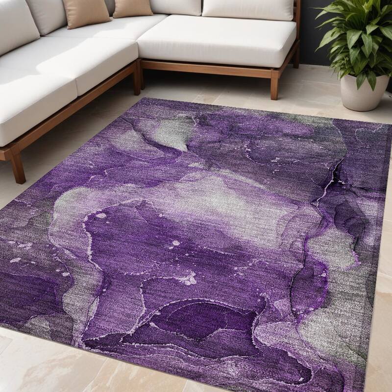 Almisi Artistic Abstract Weather Resistant Blended Style Outdoor Rug - 5' X 8' - Purple