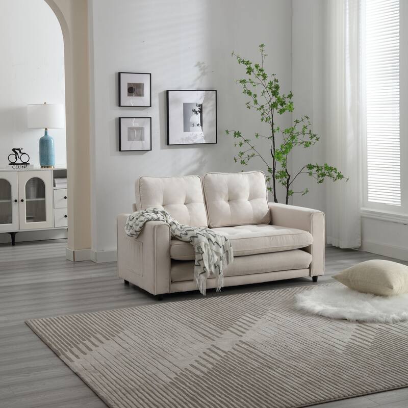 Velvet Sofa Bed with Storage Bags for Living Room or Guest Room, Space-Saving