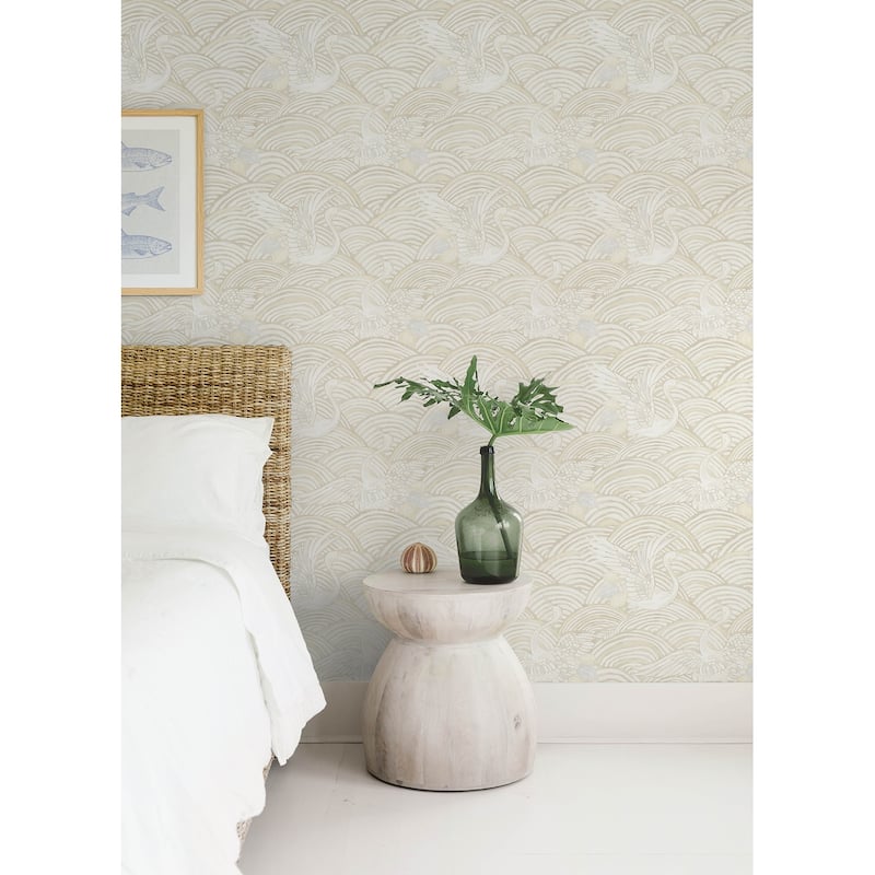 A-Street Prints Egret Neutral Tidal Dance Wallpaper