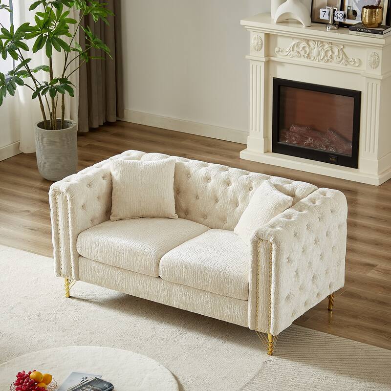 Classic Chesterfield 5-Seat Sofa with Nailhead Trim & Button Tufting, Chenille Upholstery