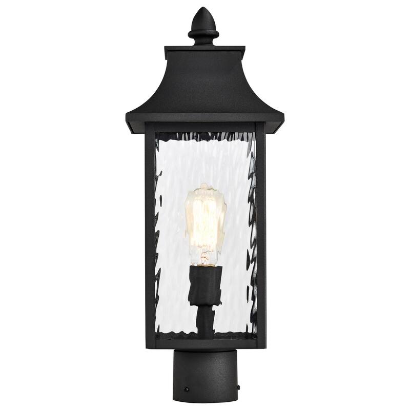 Austen Outdoor Post Light Pole Lantern 1 Light Matte Black Clear Water Glass