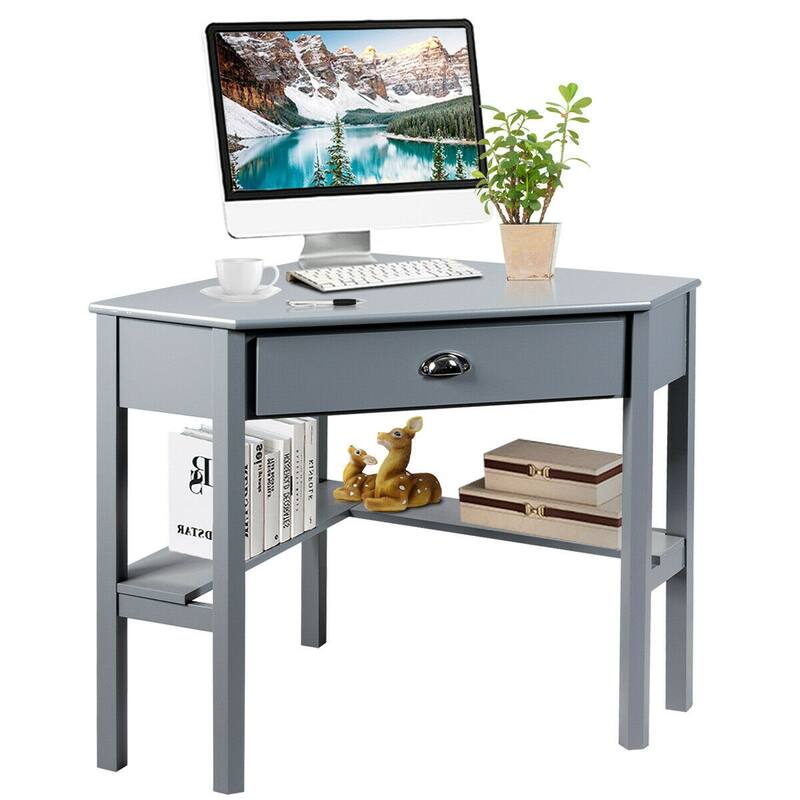 Gymax Corner Computer Desk Laptop Writing Table Workstation W/ Drawer - Grey