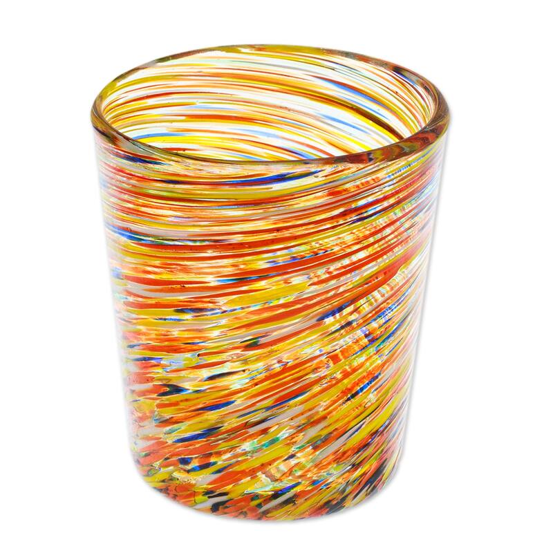 Novica Handmade Rainbow Centrifuge Handblown Juice Glasses (Pair)