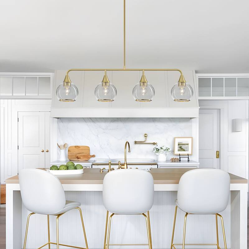 Starsky 4-Light Linear Clear Glass Globe Pendant for Kitchen Island, Modern Adjustable Chandelier