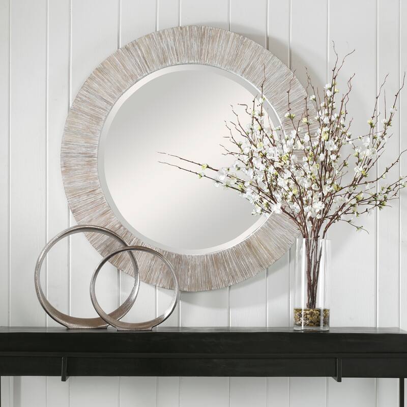 Uttermost Repose Whitewash Round Mirror - 36"W x 36"H x 1.3"D