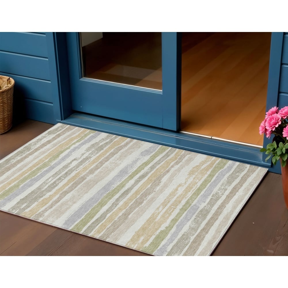 HomeRoots Striped Transitional Rectangle Outdoor Rug