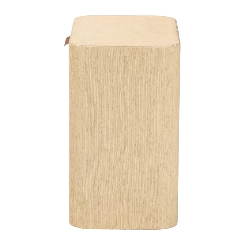 Beauford Grasscloth 1-Drawer Nightstand with Open Shelf - Woven Texture Bedside Table with Rounded Corners and Gold Handle