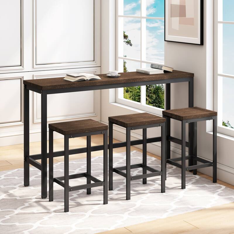 Modern Kitchen Pub Table, Long Dining Table Set with 3 Stools