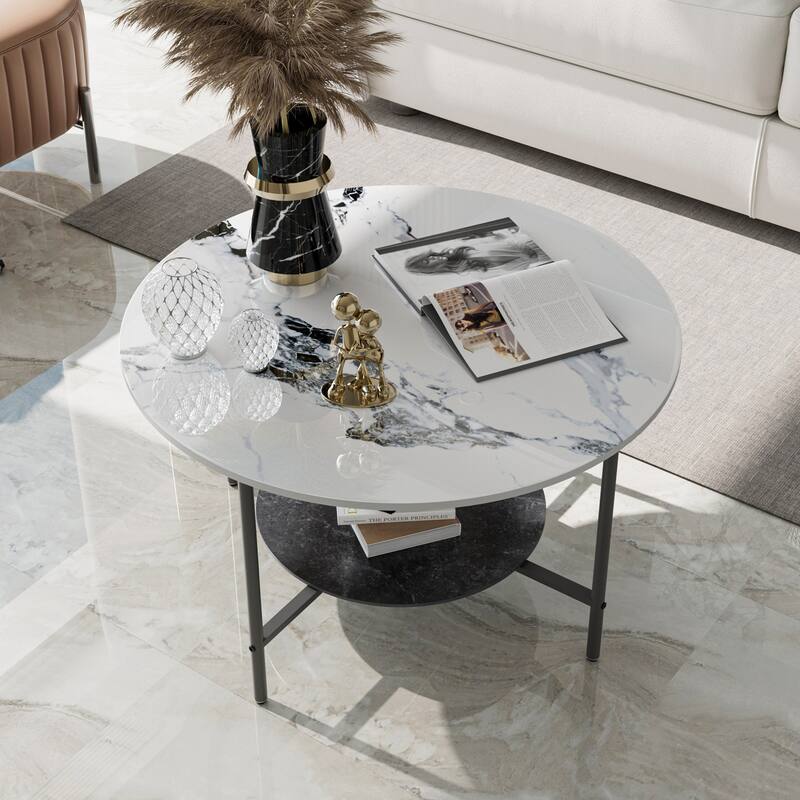 32-inch Round Coffee Table Double Layers Slate