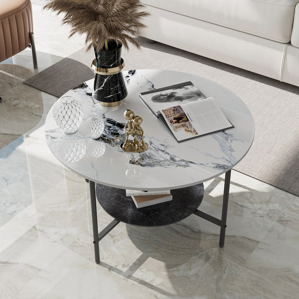 32-inch Round Coffee Table Double Layers Slate