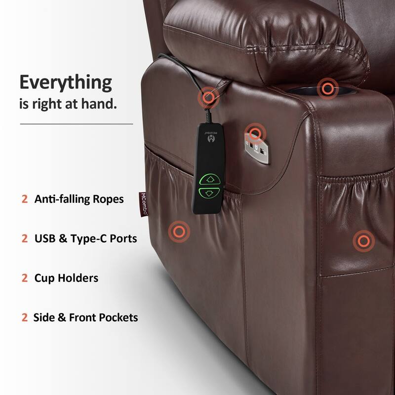 MCombo Electric Power Lift Recliner Chair Sofa with Massage and Heat, 3 Positions, USB Ports, Faux Leather 7040