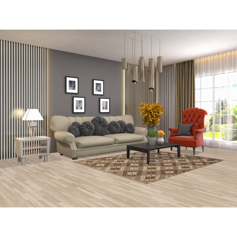 Hand Woven Oriental 100% Wool Carpet Southwestern All-Over Brown Kilim Area Rug - 6' 6'' X 5' 1''