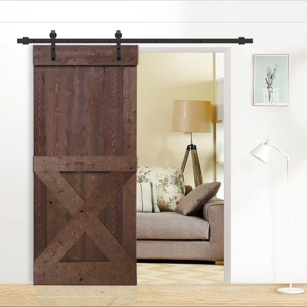 36 in x 84 in Walnut Stained Mini X Wood Barn Door w/ Sliding