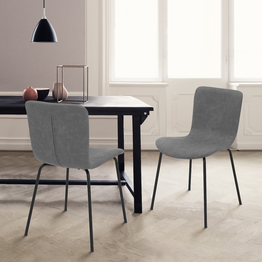 Modern Light Gray Fabric and Metal Dining Room Chairs - Set of 2