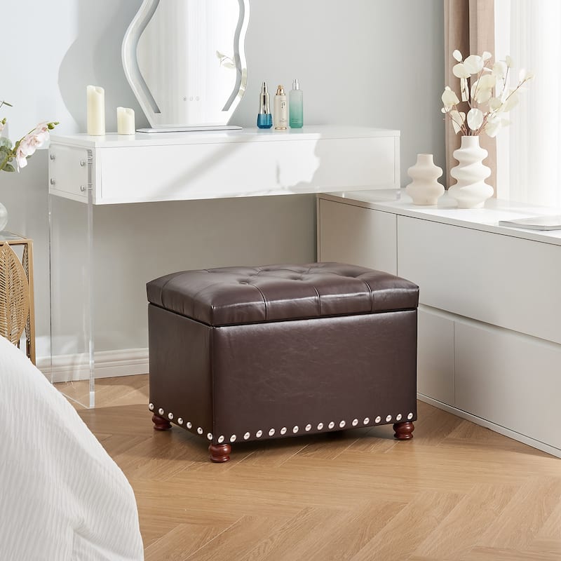 Adeco Contemporary Bench Lift-top Storage Ottoman
