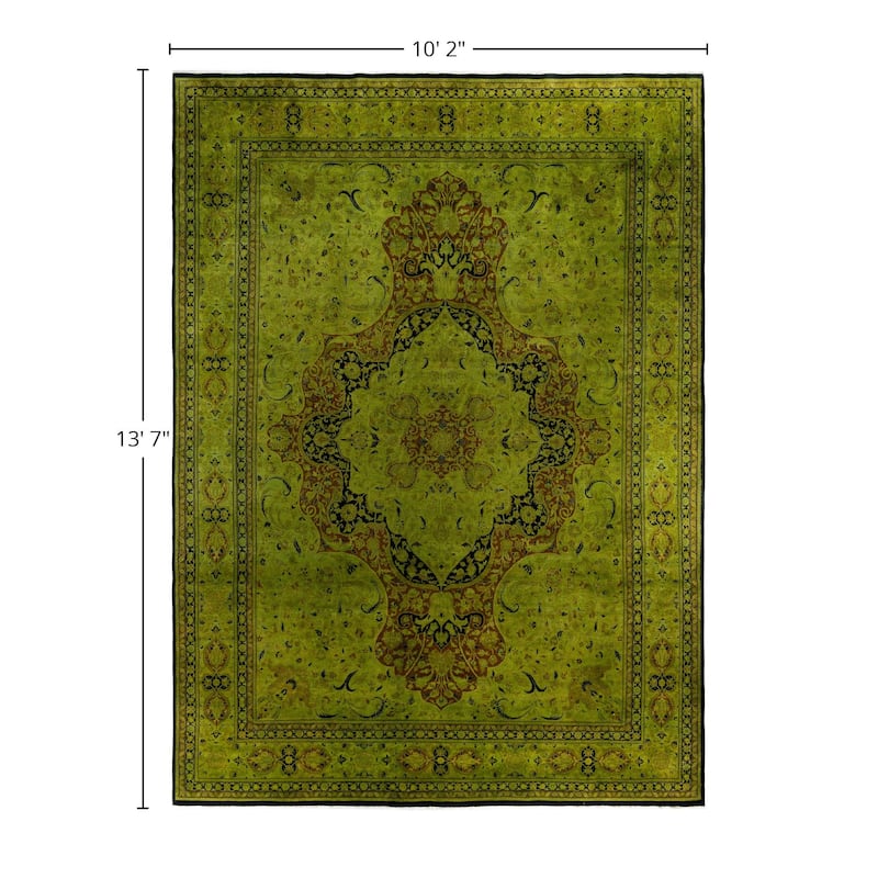 Overdyed One-of-a-Kind Hand-Knotted Area Rug - Green - 10' 2" x 13' 7"
