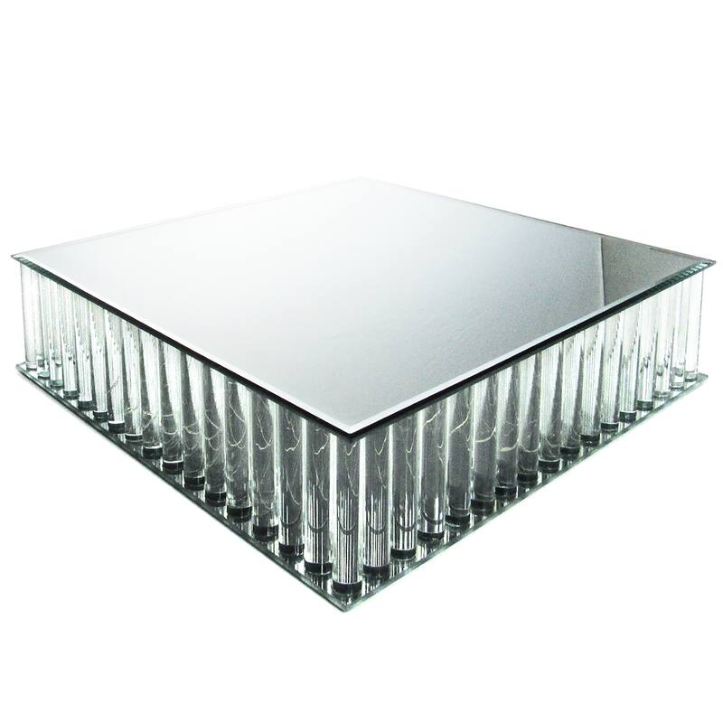 Square Mirror LED Fairy Light Up Glass Columns Cake Stand Dessert Display Tray Riser