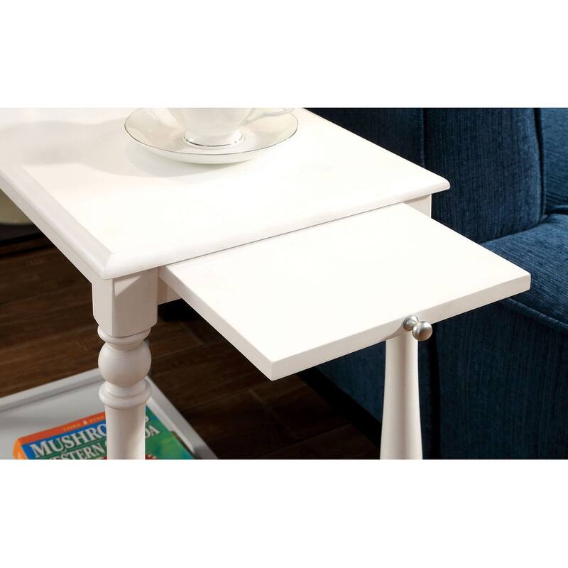 Modern Transitional White 1pc Side Table/Nightstand Hidden Tray Open Shelf Sofa Side Table Turned Legs