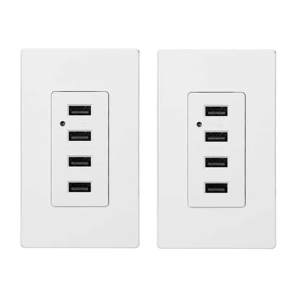 4 USB Charging Wall Outlets, ULlisted 4.2A USB Ports, 2 Wall Plate