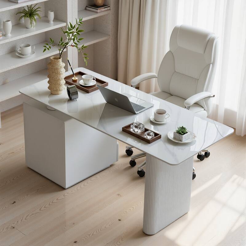 Rectangular Writing Desk Computer Desk, Home Office Desk, Faux Marble Top