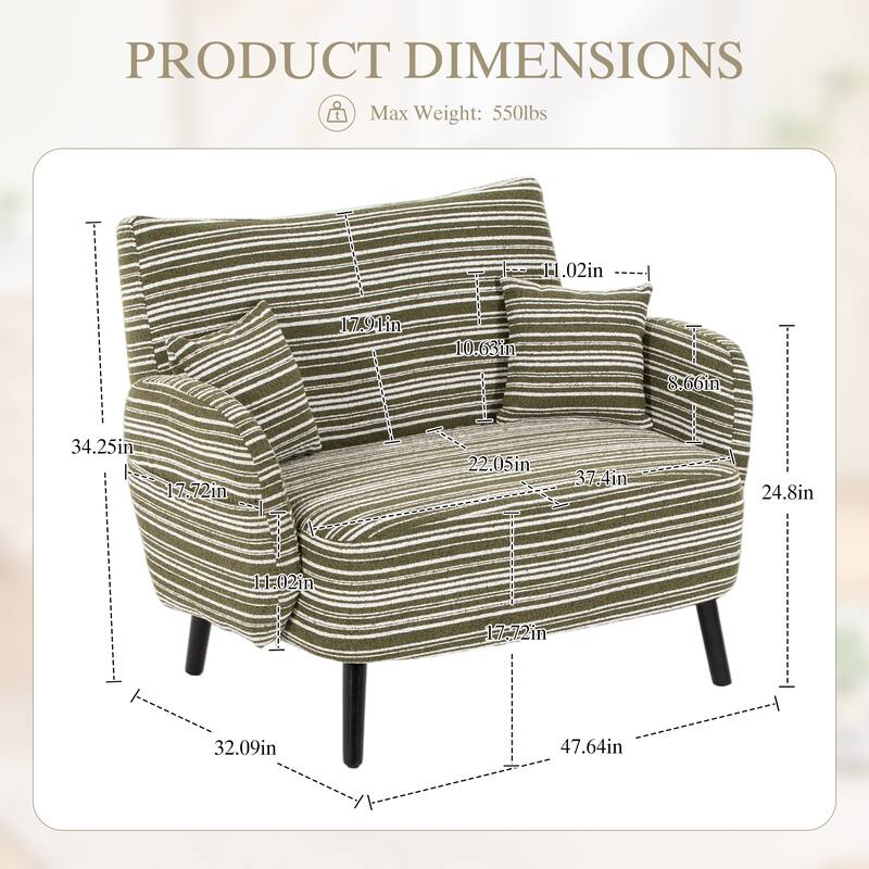 HOMEFUN Boucle Upholstered Stripes Comfortable Wood Frame Loveseats Sofa with Side Pocket and 2 Pillows