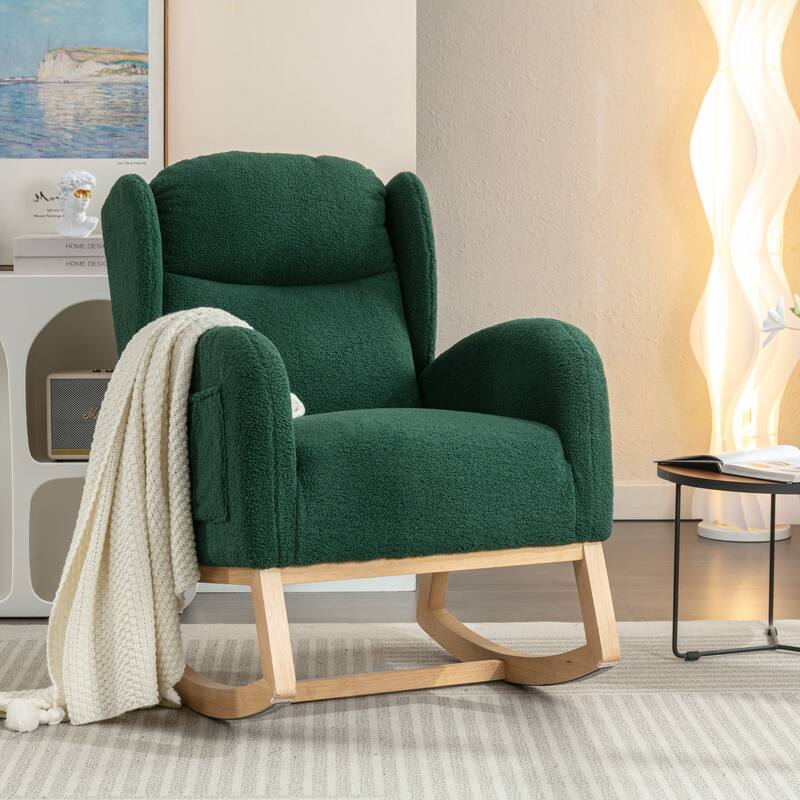 Teddy Fabric Rocking Chair With Packet Wood Legs