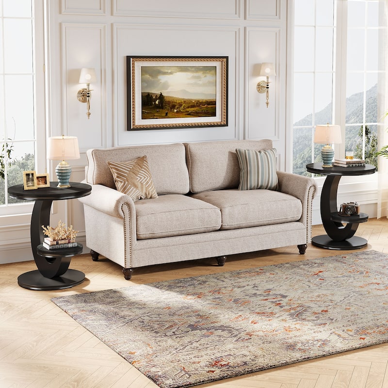 End Table with Storage Shelf, Wood Sofa Side Bedside Nightstand, Accent Snack Table for Living Room Bedroom