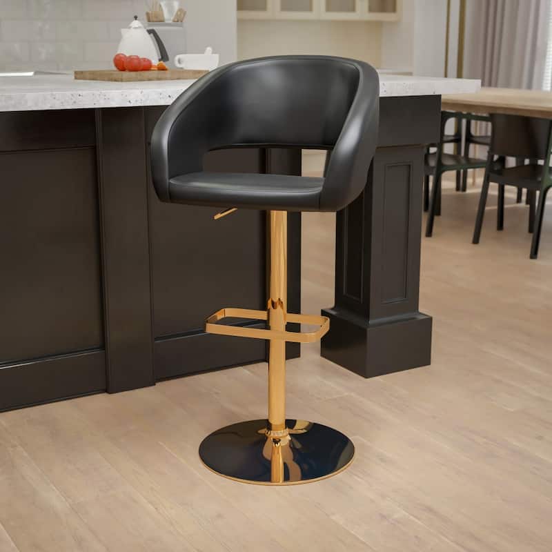 Vinyl Adjustable Height Barstool with Rounded Mid-Back - Black
