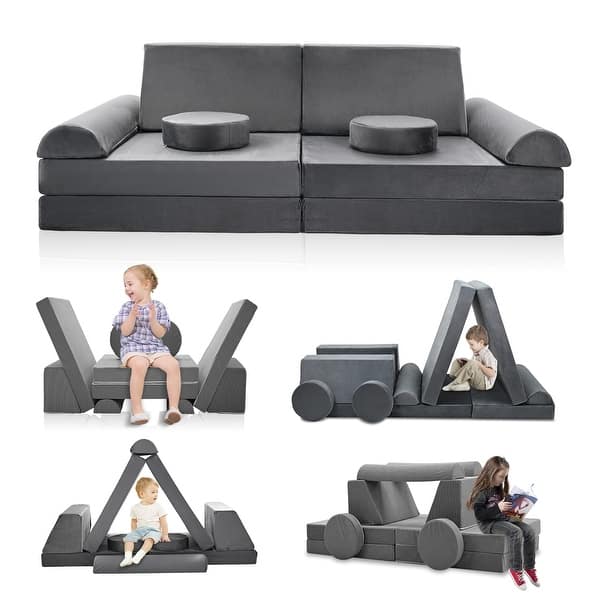 slide 2 of 13, DoCred Kids Play Couch Sofa Set, Modular Toddler Sofa, Grey S