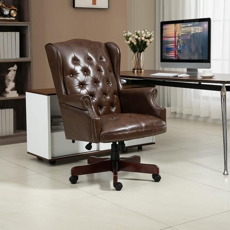 Executive PU Leather Tilt Swivel Office Chair, Ergonomic Reclining Comfortable Desk Chair