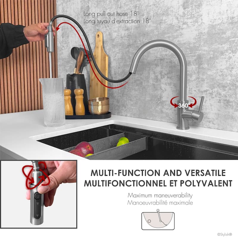 Modena Single Handle Brushed Gold Pull Down Kitchen Faucet with Reversible Osmosis