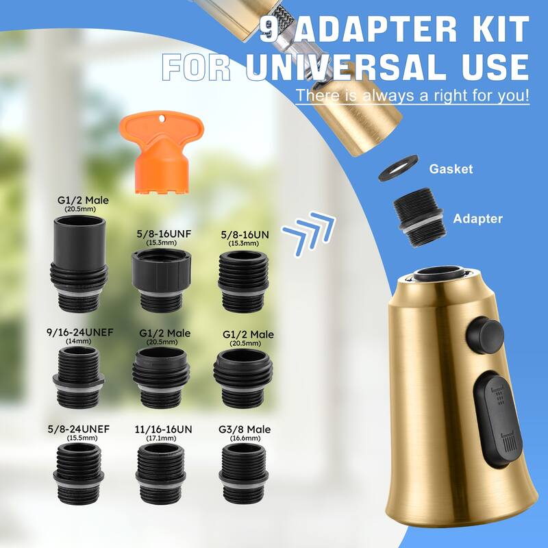 WOWOW Pull Down Kitchen Faucet Spray Head with 9 Adapters Kit