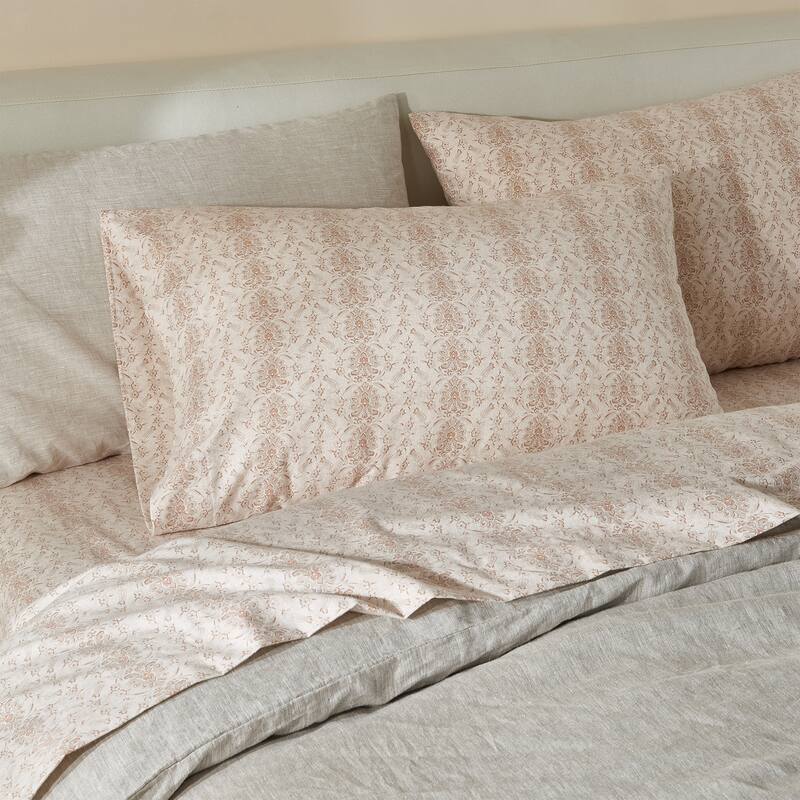 Patina Vie Maison 100% Turkish Cotton Flannel Vintage-Inspired Floral Sheet Set - Geometric - Natural - Full