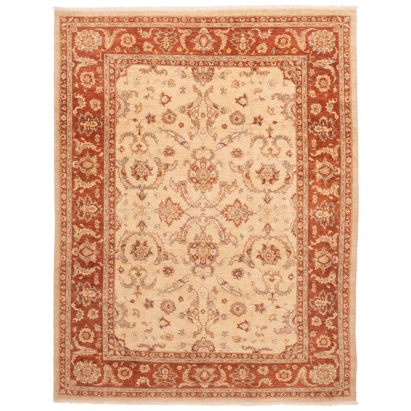 ECARPETGALLERY Hand-knotted Peshawar Oushak Ivory Wool Rug - 8'7 x 11'3