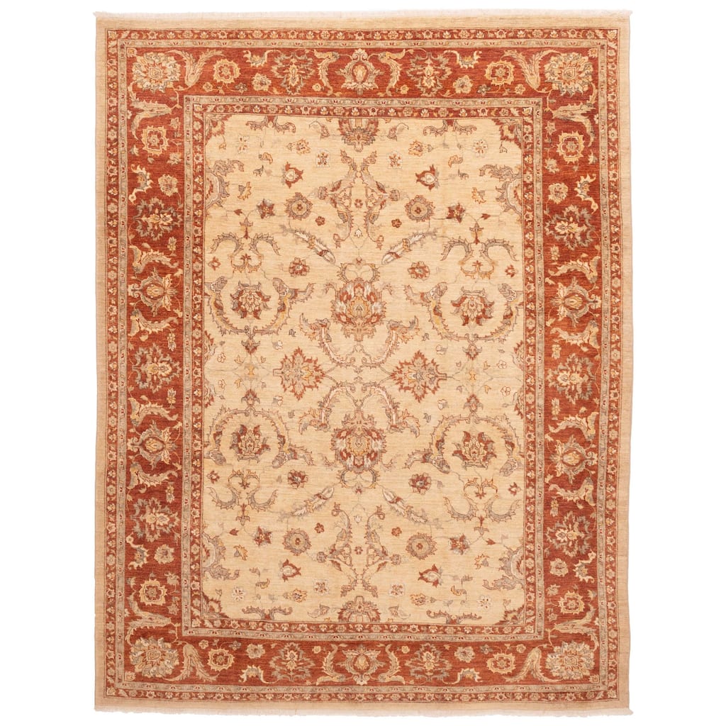 ECARPETGALLERY Hand-knotted Peshawar Oushak Ivory Wool Rug - 8'7 x 11'3