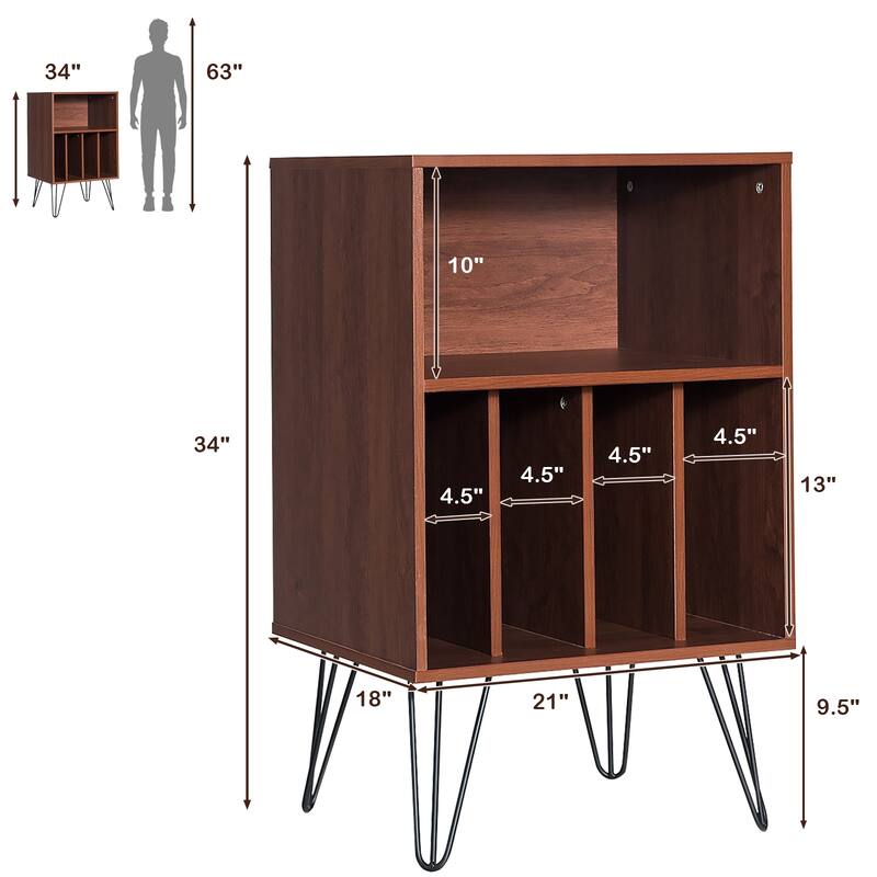 Freestanding Record Player Stand with Storage and Metal Legs