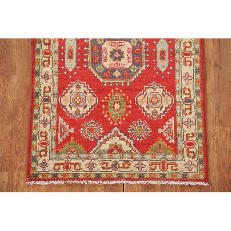 Geometric Kazak Accent Rug Hand-Knotted Wool Carpet - 2'7" x 3'11"
