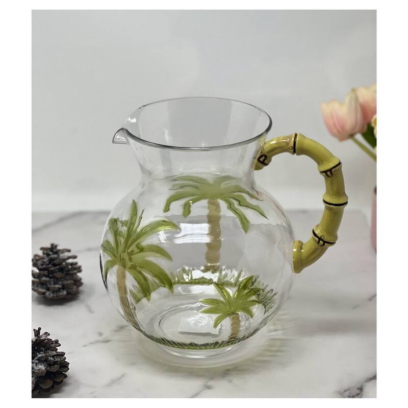 Water Pitcher with Lid, Palm Tree Design Unbreakable Plastic Pitcher