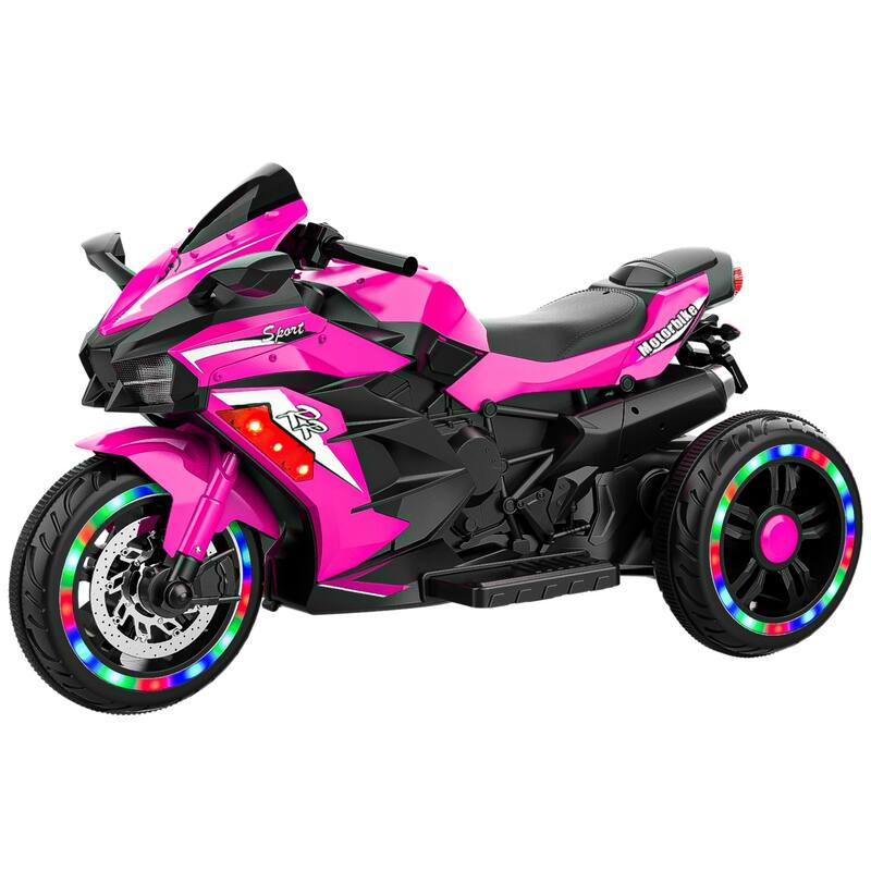 12V Electric Motorcycle for Kids, Three Wheels Battery Powered Ride On Motorbike, Ride on Toy with LED Light Wheels