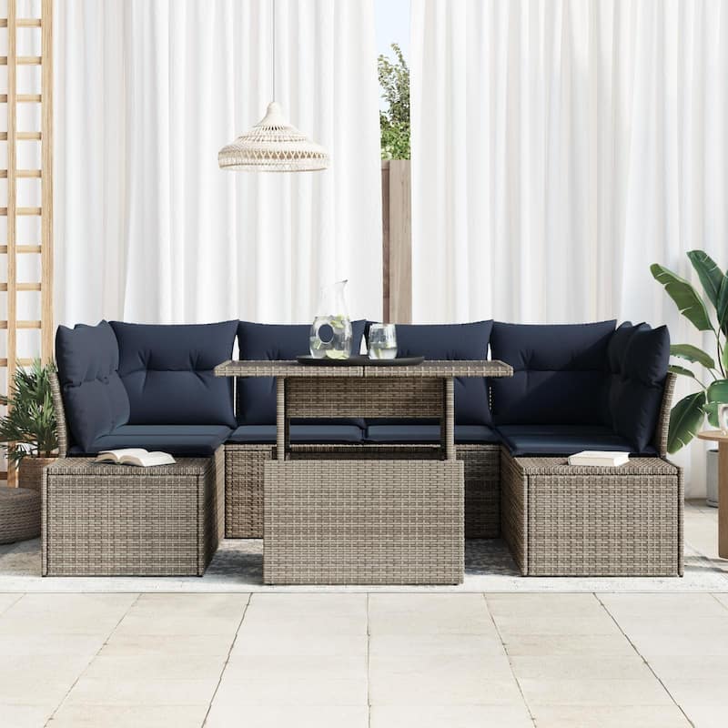 vidaXL 7 Piece Garden Sofa Set with Cushions - 91.7×60.6×27.2