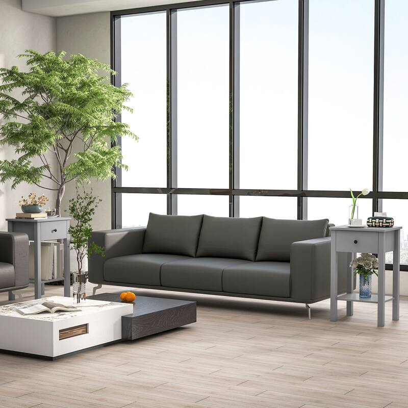 2-tier Modern Side Table with Drawer and Bottom Shelf