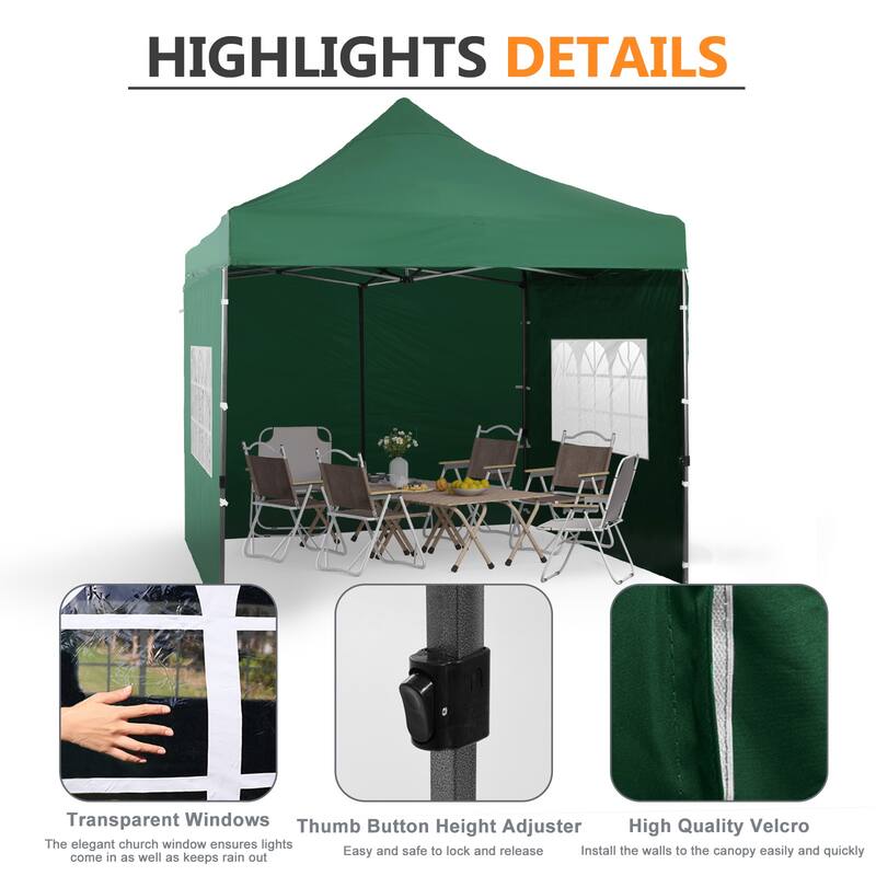 Aoodor 10' x 10' Pop Up Canopy with Church Windows Sidewalls - 10x10ft