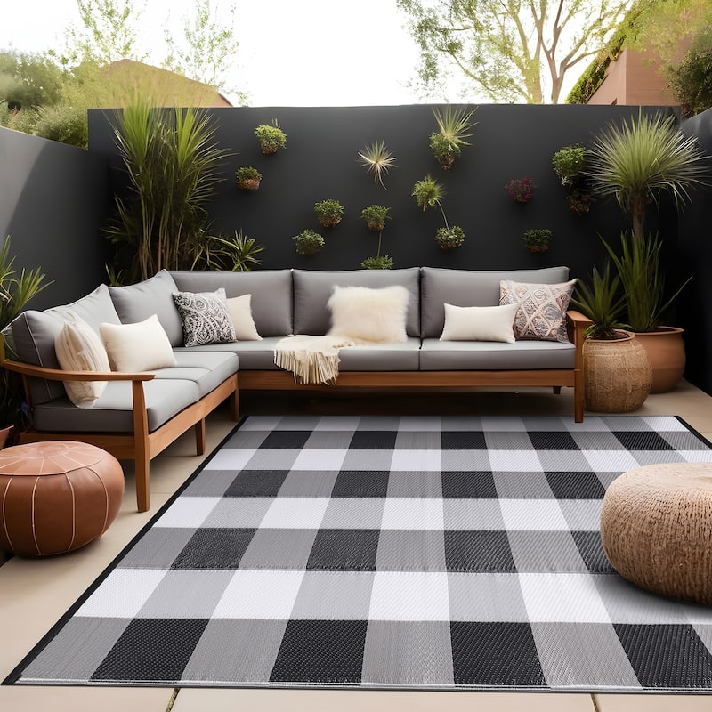 Beverly Rug Buffalo Plaid Outdoor Rug Waterproof for Patio, RV Camping