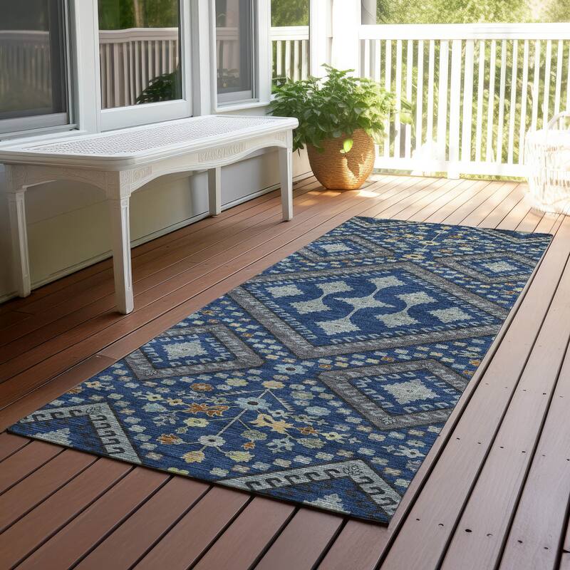 Machine Washable Indoor/ Outdoor Boho Milli Chantille Rug - Navy - 2'3" x 7'6"