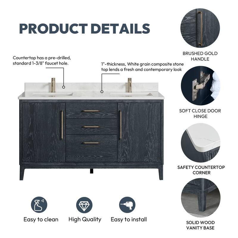 Gara Double Bath Vanity with Composite Stone Top and Mirror