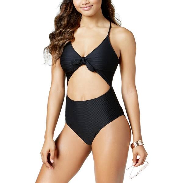 Shop Bar Iii Womens Ribbed Tie Front Cutout One Piece Swimsuit X