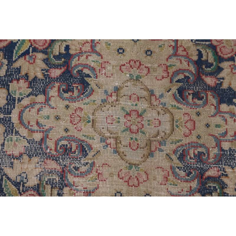 Distressed Pink Kerman Persian Antique Area Rug Handmade Wool Carpet - 9'9" x 13'3"