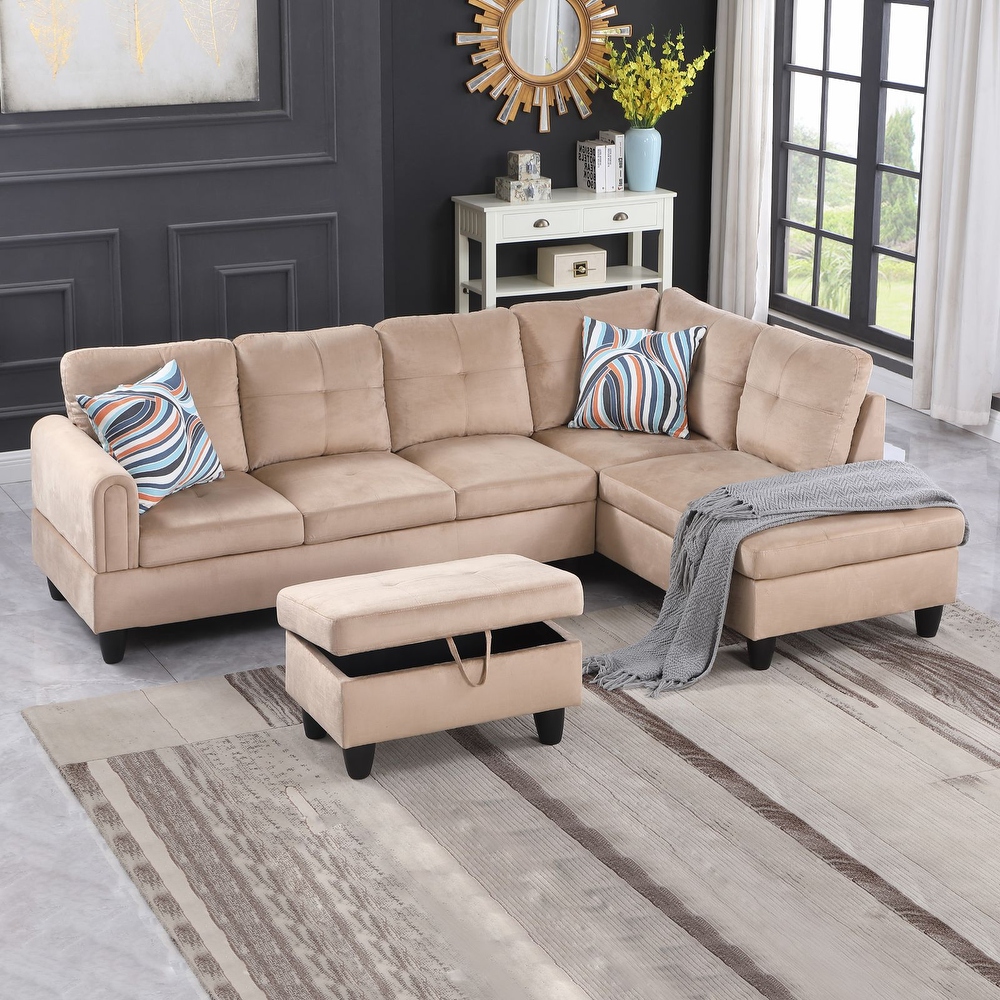 Beige clearance microfiber sectional